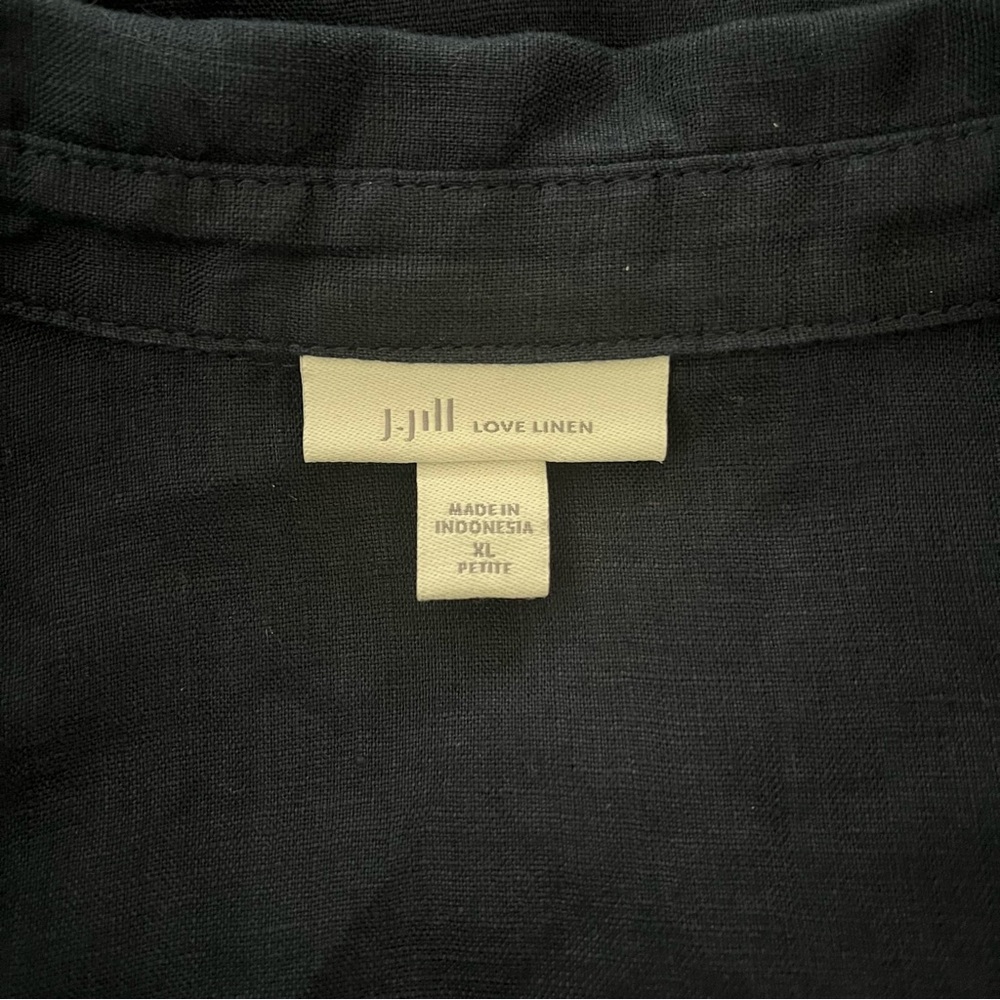 J. Jill Love Linen Tie Front Sleeveless Shirt Dress Navy with Pockets, XL Petite - Picture 10 of 11